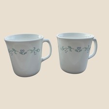 Corning USA English Breakfast Mugs Set of 2 Blue Heart Green Vine Vitrelle White