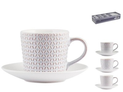 Set H&H New 6 Tea Cups in Stoneware/Gres Lilian with Saucer 200ml