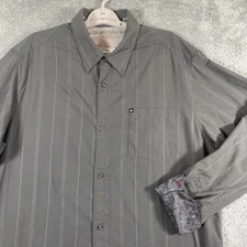 Y2K Quicksilver Shirt Men Large Gray Space Stripe Tribal Wave Flip Cuff Rare Sk8