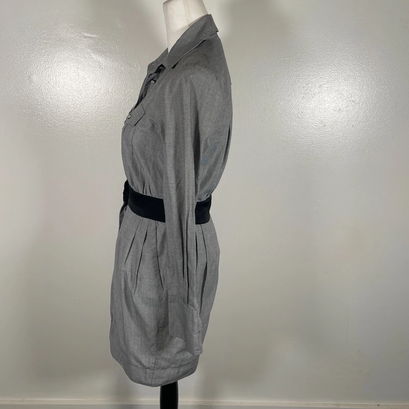 VETEMENTS BCBGeneration Camicia Abito Donna Taglia 2 Grigio Manica Lunga Collo Bottoni Frontali