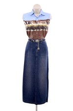 Vintage 90s UnionBay Blue Denim Long Maxi Skirt Side Slit Juniors 2 XSM Womens