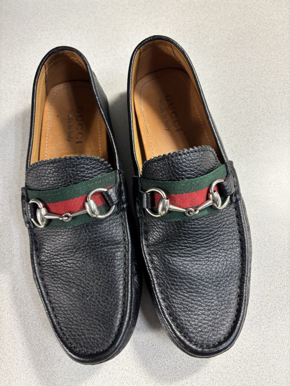 Gucci Horsebit Leather Loafers in Black Web Green US Men 5.5 Women 6.5-image