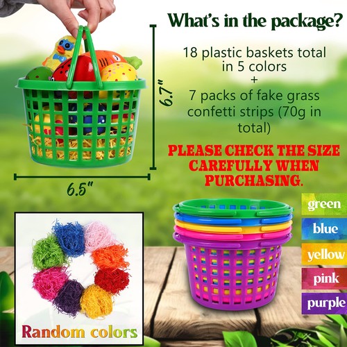 18PCS Easter Baskets Small for Kids Bulk with Handles Plus 70g Easter Grass S... - Picture 3 of 7
