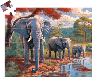 100 Piece Big Piece Jigsaw Puzzle for Seniors Elephant Forest Dementia Large Pie