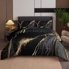 5PCS Marble Bedding Set Black and Gold Comforter Set Queen Size Bedding for K...