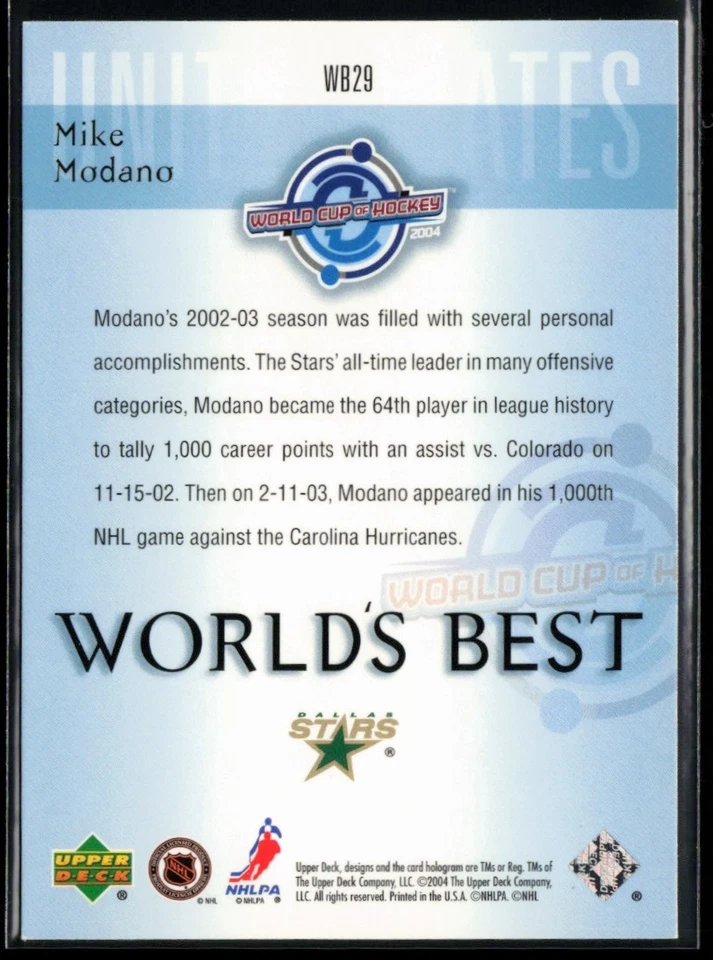 2004-05 Upper Deck World's Best #WB29 Mike Modano - Image 2 of 2