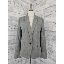 Ann Taylor Womens Gray Textured Single Button Blazer Jacket Size 6 Office Wear