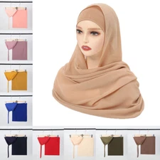 2pcs Muslim Women Chiffon Hijab With Cap Bonnet Instant Scarf Head Wrap Headwear