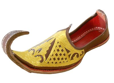 Brown Gold 100% Leather Men Jutti Punjabi US Traditional Moajri Khussa FlipFlop.