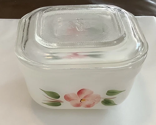 Fire King Oven Ware Gay Fad Refrig Dish w/Lid Hand Painted Floral VTG (140ia)