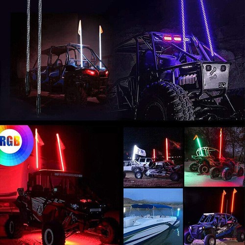 Wireless Remote Control RGB Lighted Spiral LED Whip Antenna For Polaris RZR ATV - Foto 19 di 21