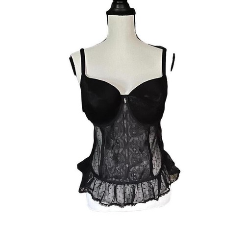 Black Lingerie Teddy Bra Uplift Lace Corset Style Size 38D