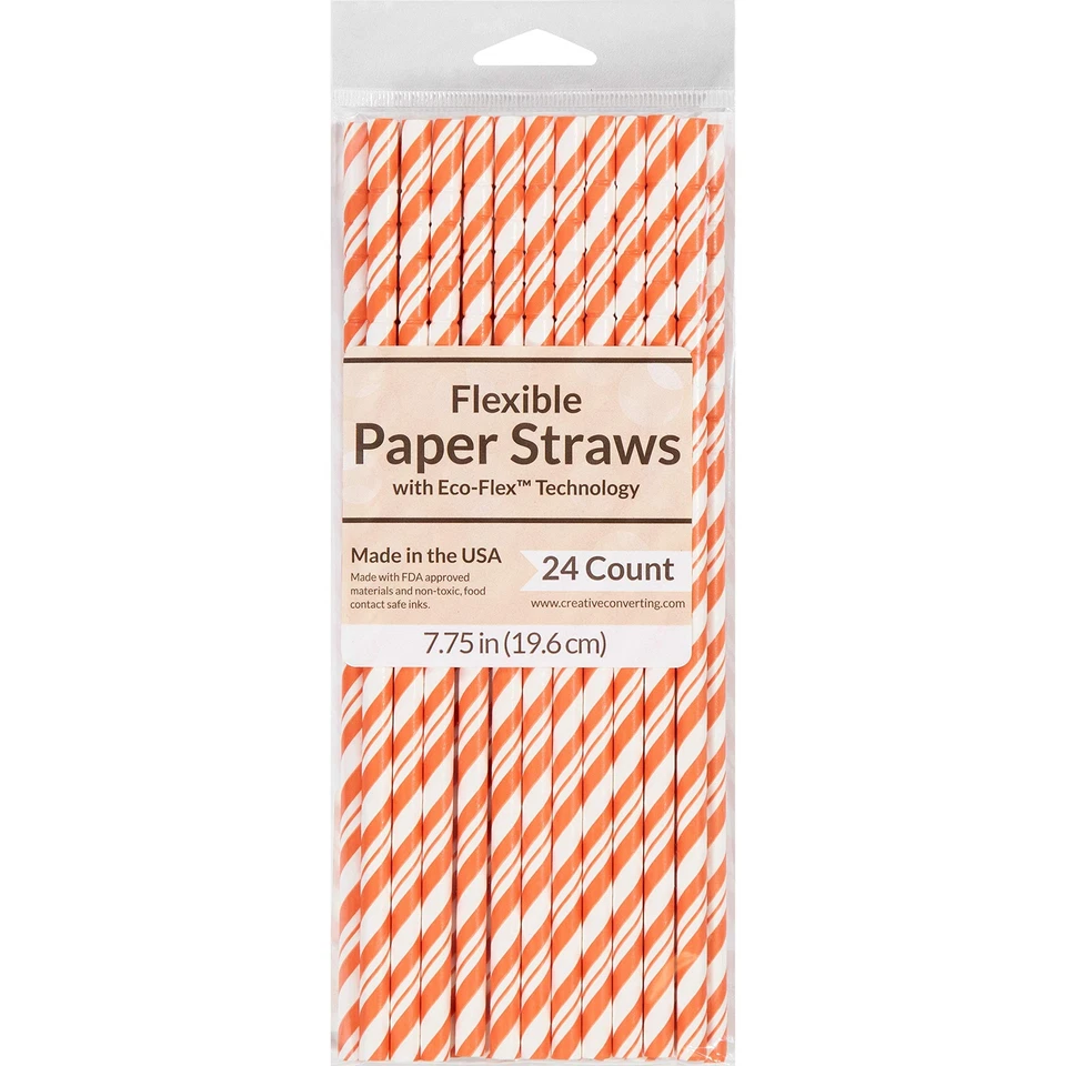 Creative Converting Striped Paper Straws, One Size, Orange/White 240 Count - Image 3 of 4