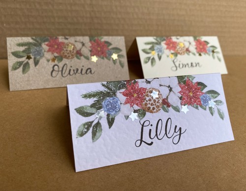 6x Nombre Mesa Lugar TARJETAS Navidad Verde Rojo Azul Flores Boda Asientos - Imagen 4 de 6