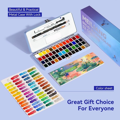 MeiLiang 52 Colors Watercolor Paint Set, with 10 Macron colors+2 Metallic colors - Picture 5 of 8