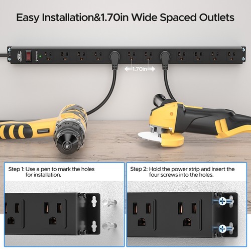 CRST 12-Outlet Heavy Duty Power Strip Surge Protector, 15FT/14AWG Extension - Picture 5 of 8