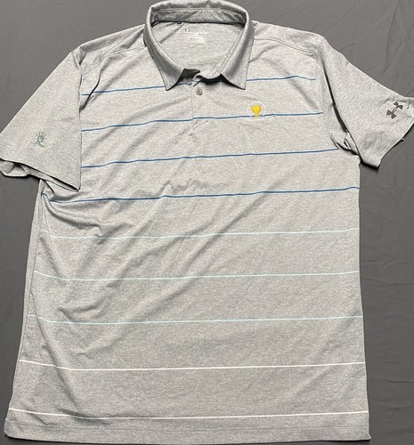 Under Armour Golf Polo Mens XXL Shirt Loose Fit Gray Presidents Cup Logo
