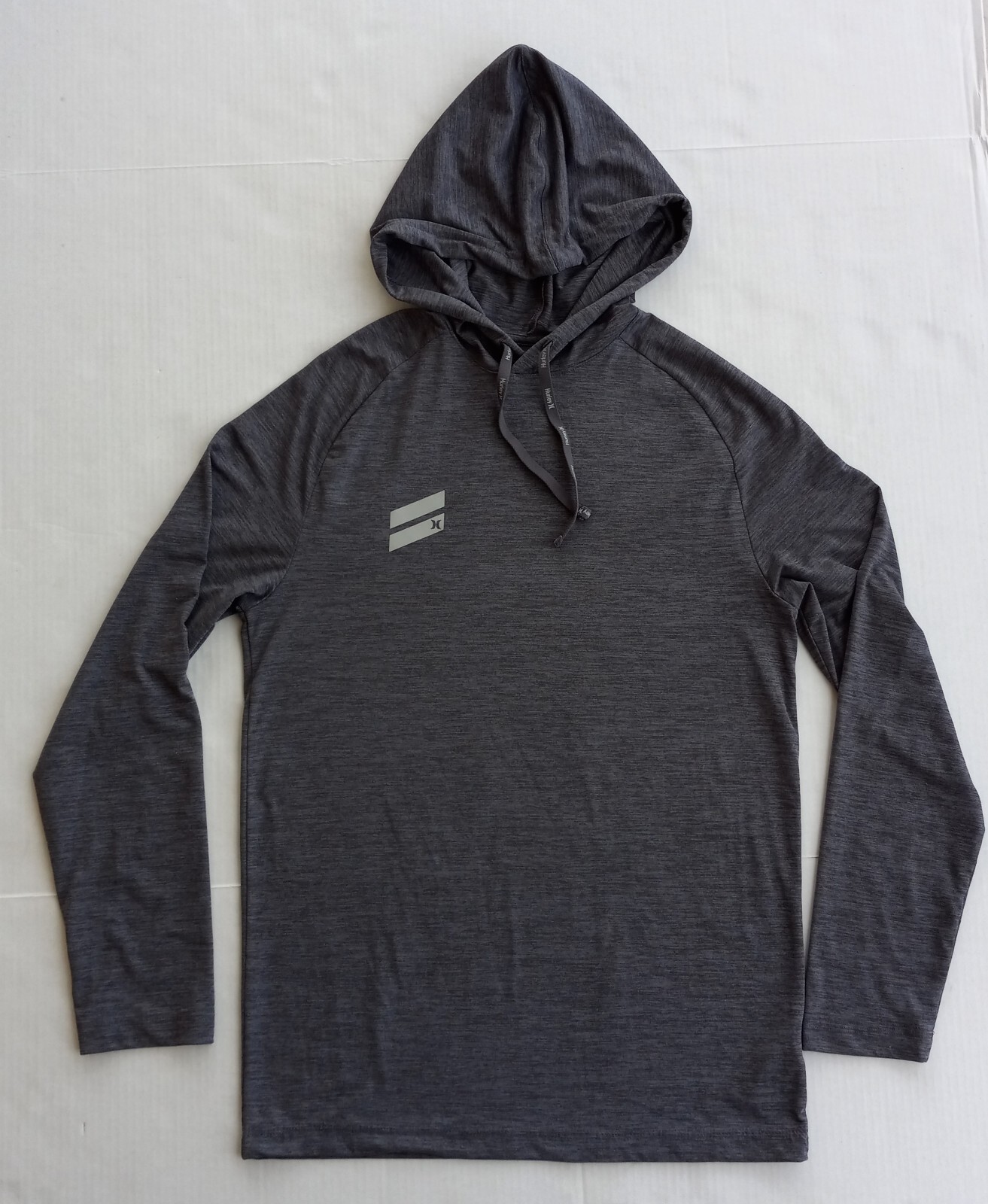 Hurley Gray Long Sleeve Hooded Men's T-Shirt Size Small Reflective Logo