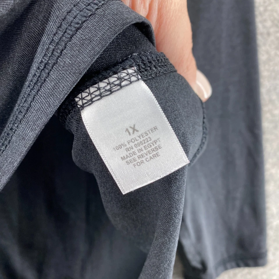 Camiseta BCG Feminina 1X Plus Preta Decote V Manga Longa Pulôver Casual Conforto Sólido - Imagem 4 de 4