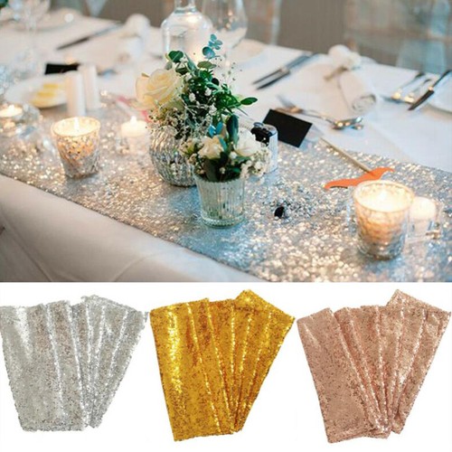 Silver Gold Glitter Bling Sequin Table Runner Xmas Sparkly Wedding Party Decor - Picture 3 of 31