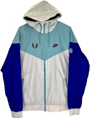 Nike Colorblock USA Olympic Windbreaker Track Jacket Sz Large Blue White Hooded
