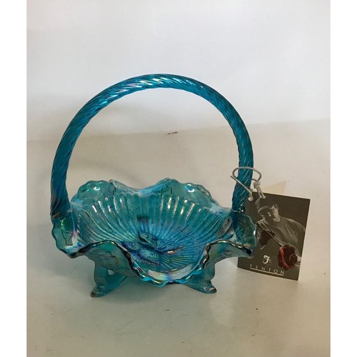 Fenton Art Glass Teal Blue Iridescent Butterfly Basket 6” - Picture 3 of 10