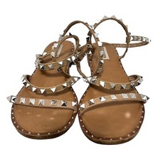 Steve Madden Sandals Women  s 10 Travel Tan Leather Rock Stud Flat Sandal Shoe
