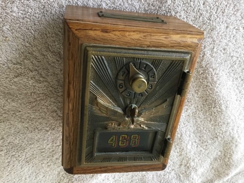 Vintage Post Office Mail Box Brass Door Bank- Flying Eagle #468 W/Combination