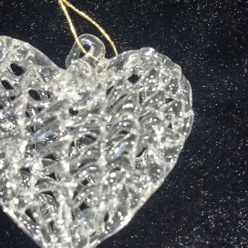 Vintage Spun Glass Heart Ornament Handmade Mid Century Christmas Clear - Picture 3 of 8