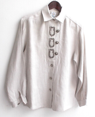 Ladies' traditional blouse linen stone white size 38 by Amann