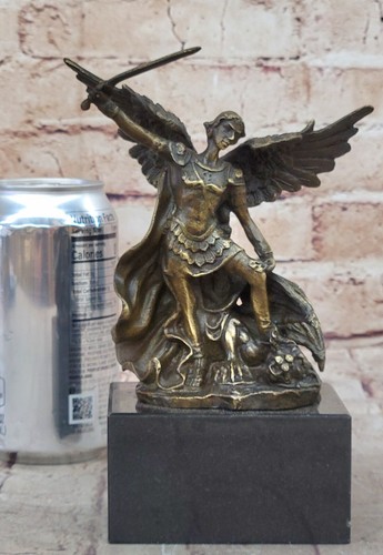 Estatua de bronce macizo vintage Arcángel San Miguel decoración de escultura fundida en caliente - Imagen 2 de 10
