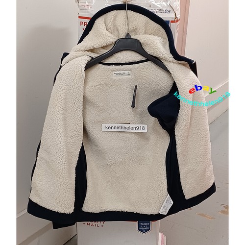 ABERCROMBIE & FITCH SHERPA LINED FULL ZIP EXPLODED ICON HOODIE NAVY MENS SIZE S  - Picture 5 of 10