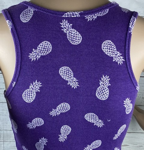 Ausgangssperre Tank Top Junior Large lila weiß Ananas Print Freizeit Sommer Shirt - Bild 10 von 12