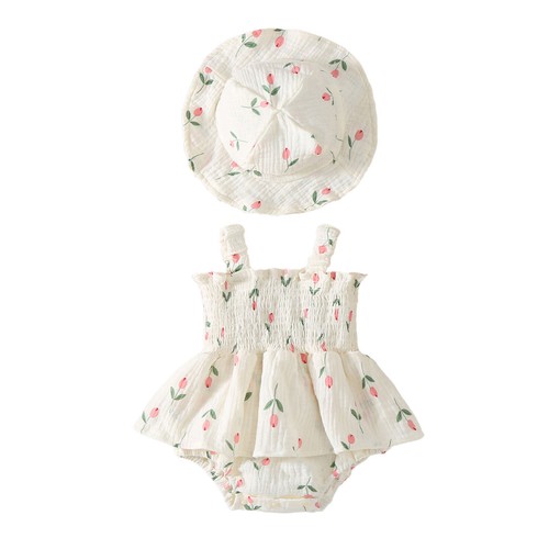 Bebé Niñas Mameluco Vestir Con Sombrero Floral Trajes Sin Mangas Mono Ropa - Imagen 24 de 44