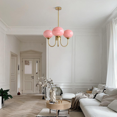 Modern Pink Sputnik Chandelier Brushed Gold Globe Sputnik Light Fixture 3 Light - Bild 7 von 9