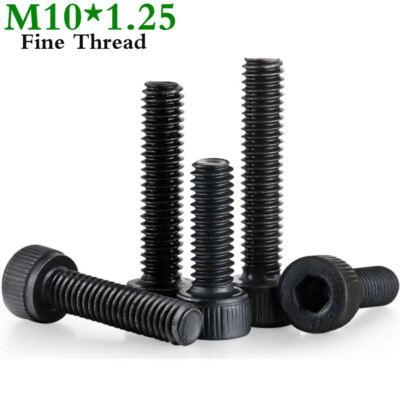 M10 1.25 Fine Thread Grade 12.9 Hex Socket Head Cap Screw Allen Bolt Black Oxide