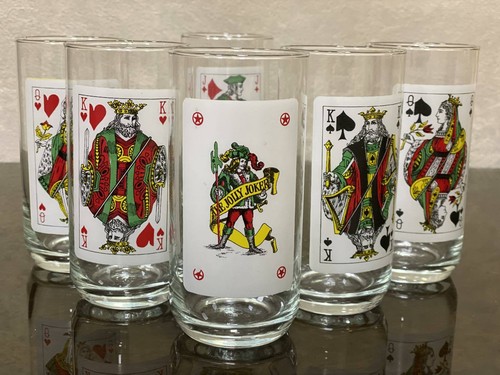6 Vintage Playing Card Glass Highball Tumblers Retro Bar Ware Game Night Poker - Picture 5 of 12