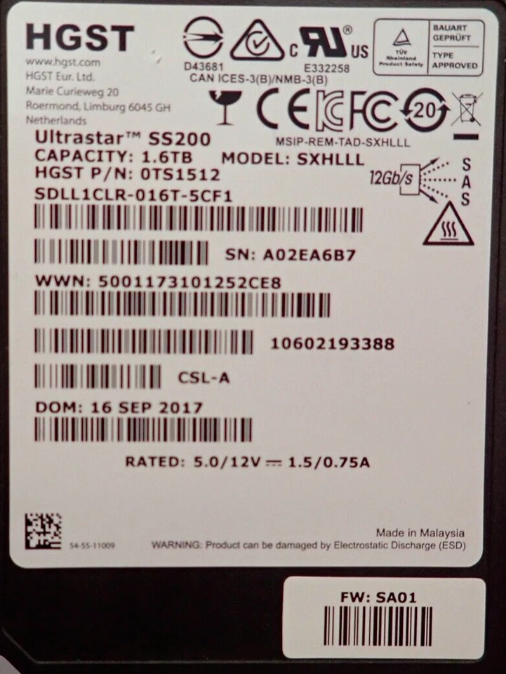 Fujitsu 1.6TB 2.5" SAS 12G MU Hot-Plug Solid State Drive SSD S26361-F5666-L160 - Image 4 of 4