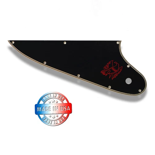 Black/Cream 5 Ply Wide Bevel Pickguard for 2007-2019 Gibson Firebird + Red Decal