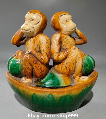 7.8" China Dynasty Pottery Porcelain Fengshui Monkey Animal Beast Statue