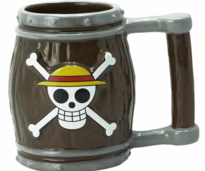 One Piece Straw Hat Jolly Roger Barrel 3D Ceramic Mug Cup Figure Stein 12 OZ