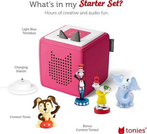 Screen-Free Pink Toniebox Audio Set: Includes Cat in the Hat & Playtime Puppy - Picture 7 of 8