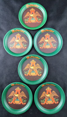 Budweiser Beer Drink Coasters Metal Green w/ Bald Eagle 3.5'' Lot x6 Vintage
