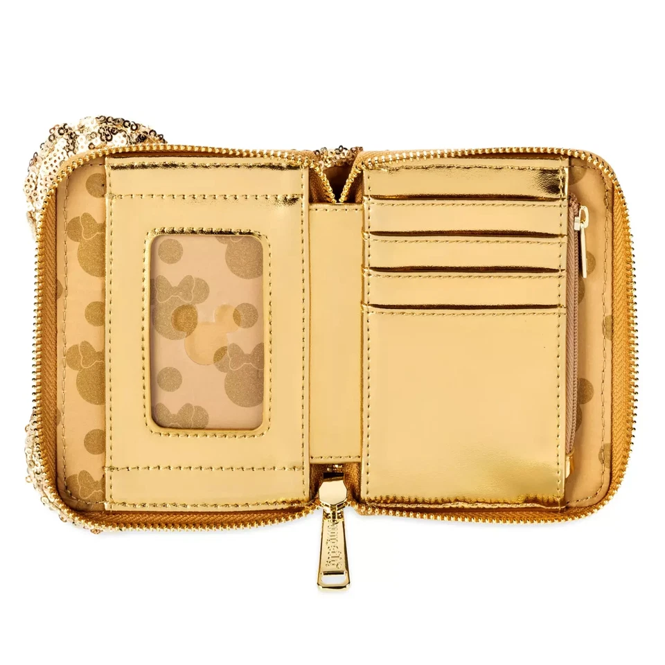 NUEVO CON ETIQUETAS Cartera Loungefly Dorada Minnie Mouse Lazo Lentejuelas Parques Disney ¡EXCLUSIVA! Foto 2 de 3