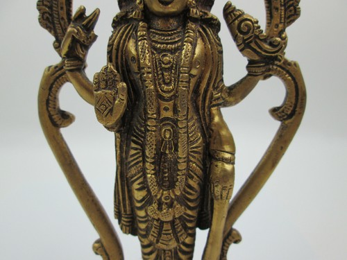 Vintage Solid Brass Lord Vishnu Hindu Statue Figure 6.5 inches - Picture 3 of 12