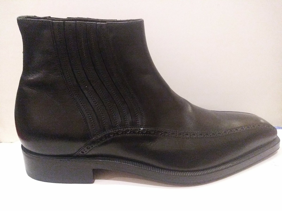 MENS SERGIO ROSSI BLACK LEATHER CHELSEA ANKLE DRESS BOOTS SHOES SZ