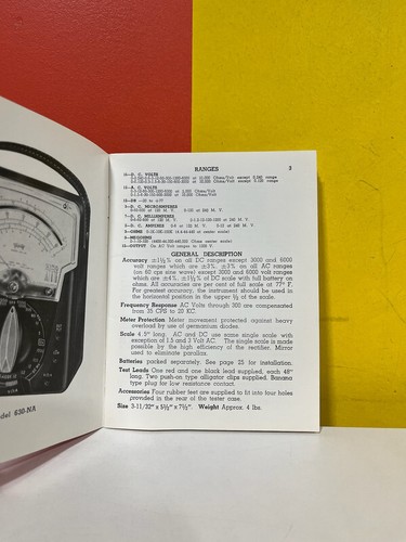 Triplett Model 630-NA Volt-Ohm-Milliammeter Instruction Manual - Picture 2 of 2