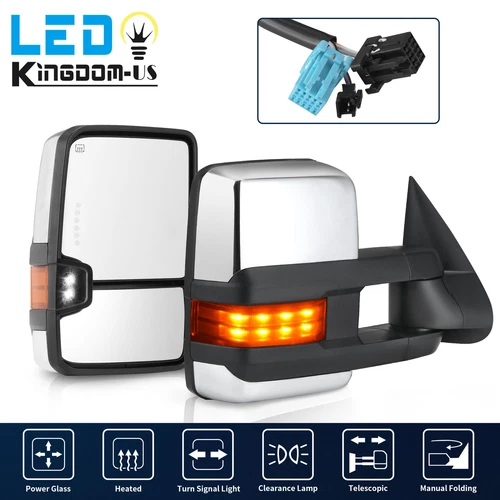 Power Heated Tow Mirrors for 2003- 2006 Silverado Sierra 1500 2500HD 3500 Chrome