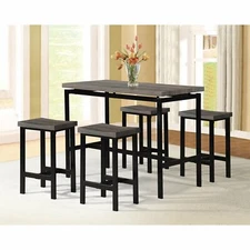 Pewter Gray Grey Metal Wooden 5pc Dining Set 4 Stools Table Kitchen Dinette Nook