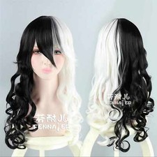 Mix black white long curly hair tilted frisette cosplay wig
